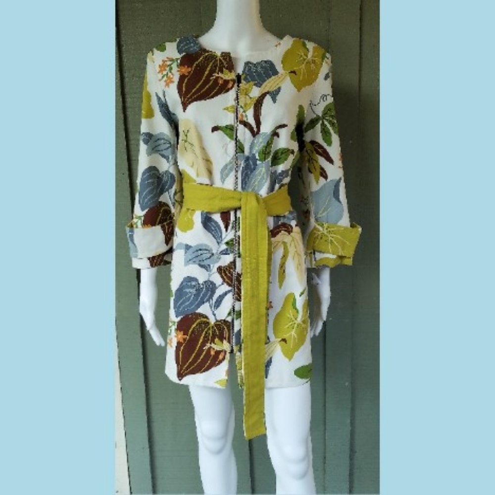 NWT KELLY & DIANE Cotton Canvas Floral Zip Trench